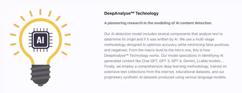 Technologie DeepAnalyse de ZeroGPT détecte Chat GPT et tous les modèles IA