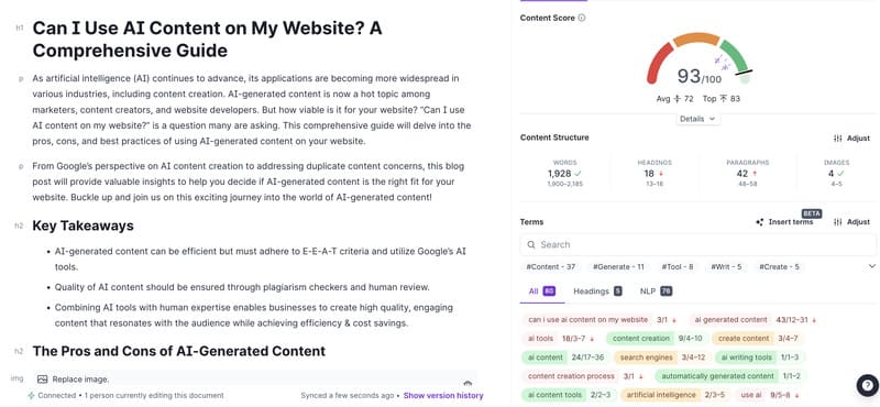score de contenu sur Surfer SEO