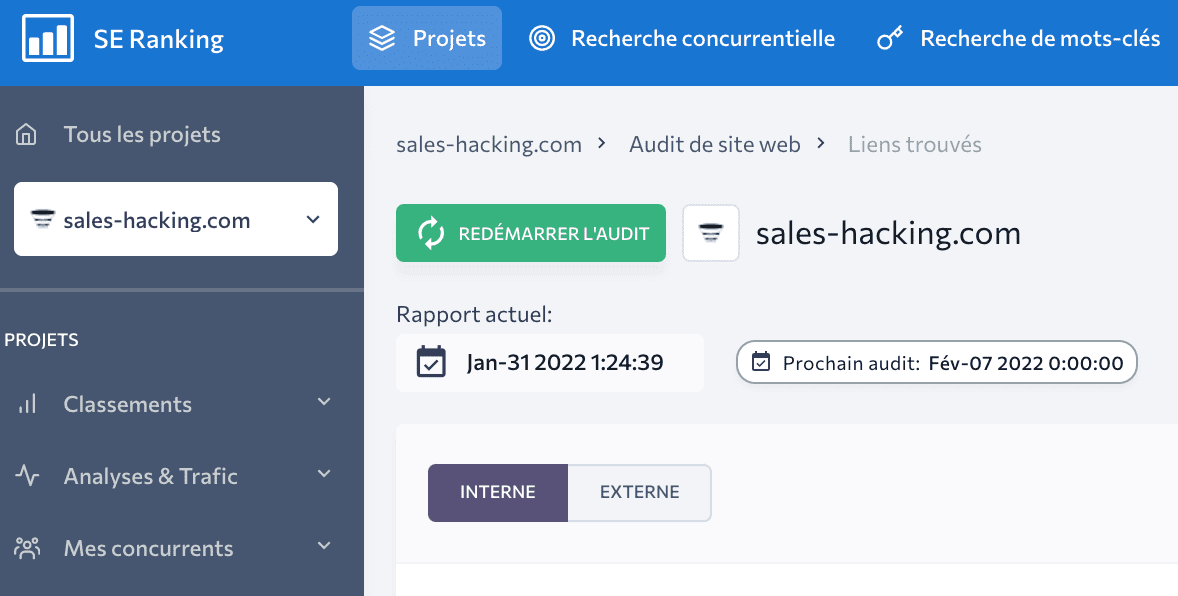 SEO Technique - Audit liens internes SE Ranking