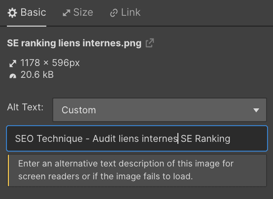 SEO Technique - ALT Text Webflow