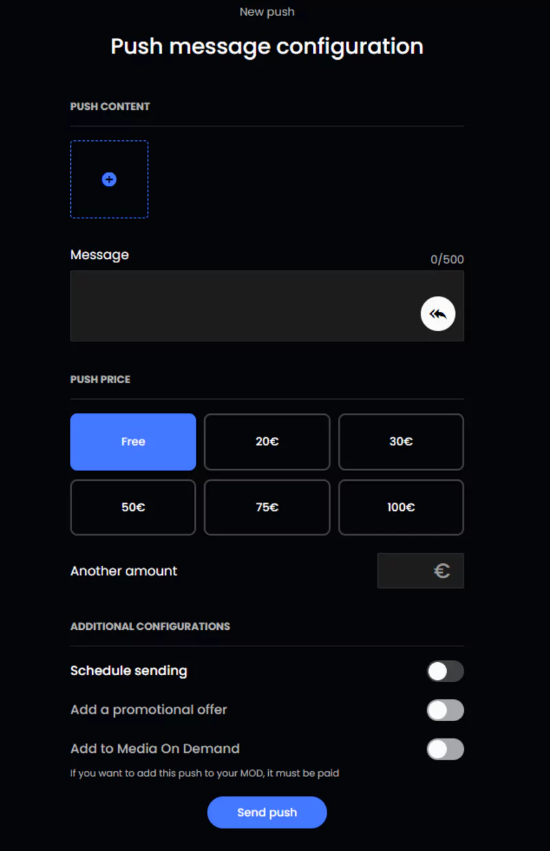 Configuration des messages push