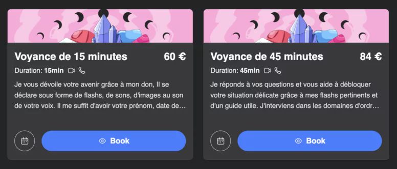 réservation de créneaux sur MYM fans