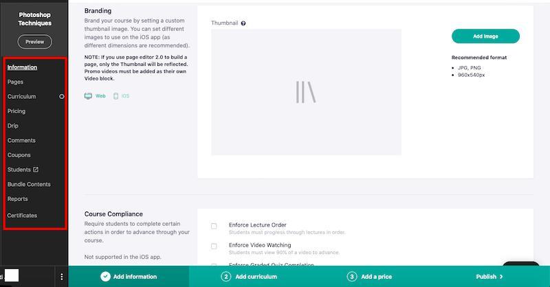 Teachable: course creation option 