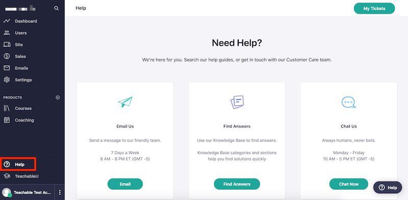 Teachable: help tab