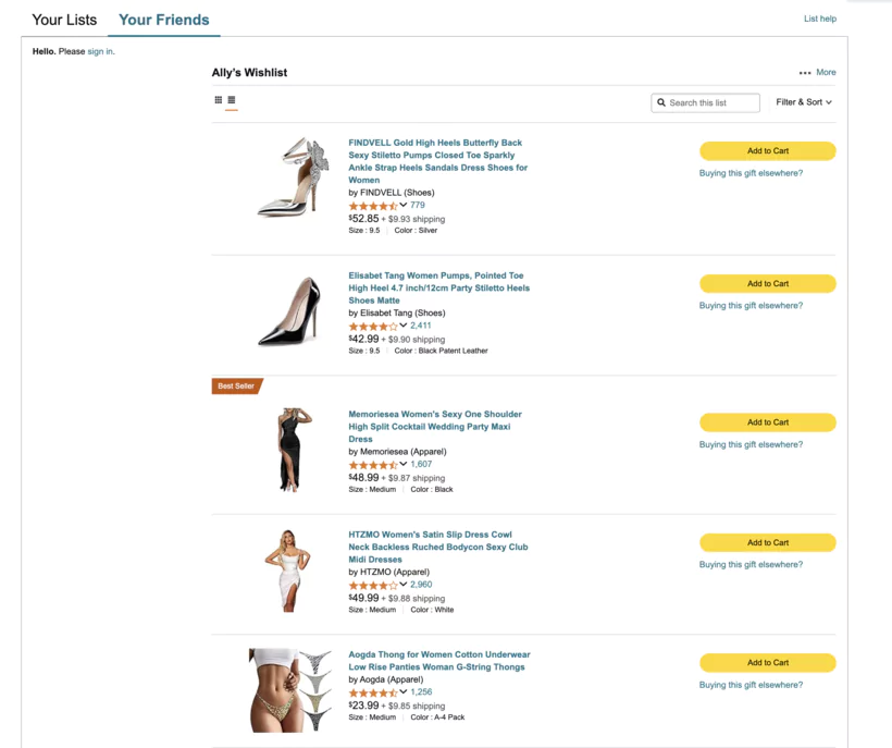 wishlist sur le site de amazon
