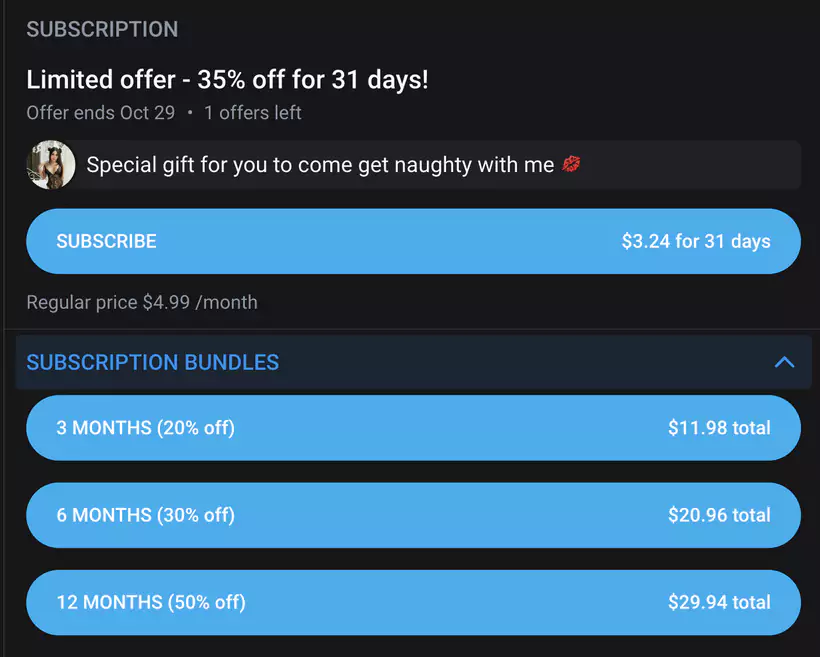 Évolution type des revenus d'un créateur sur 6 mois sur un compte Onlyfans