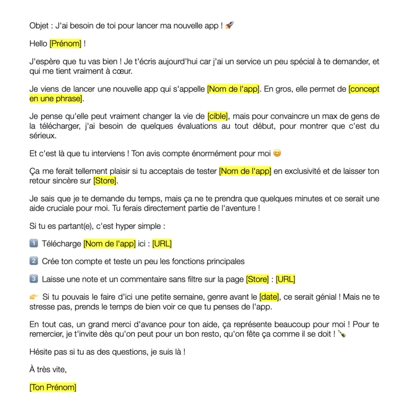 email lancer app FR