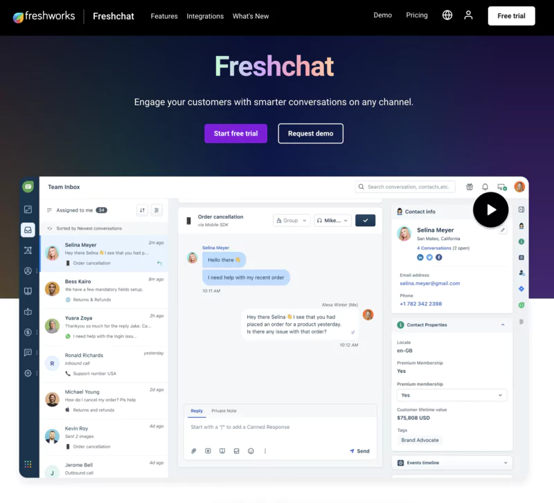 Page d'accueil de Freshchat