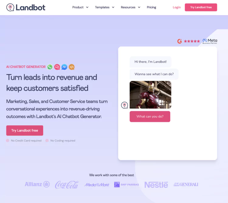 Page d'accueil de LandBot