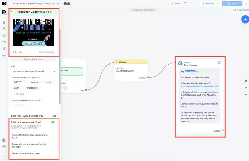 automatisations sur manychat pour facebook messenger