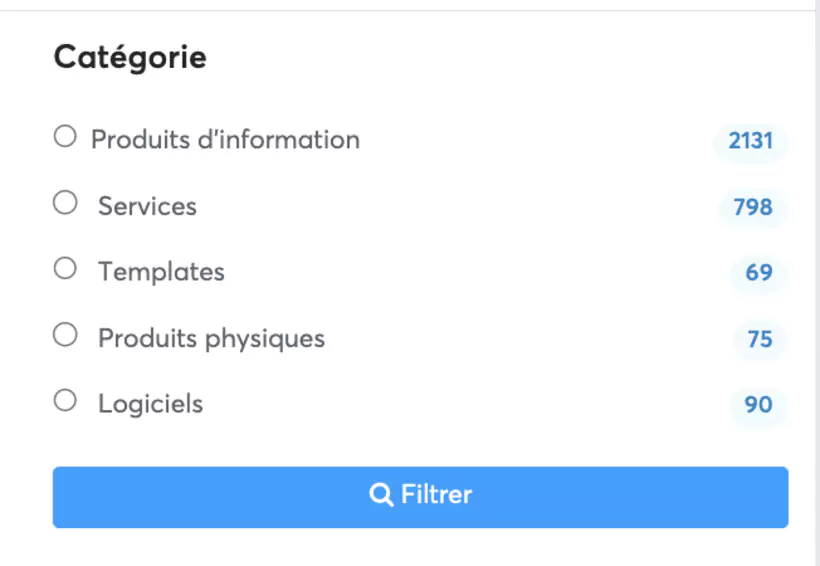 filtres sur la marketplace systeme io