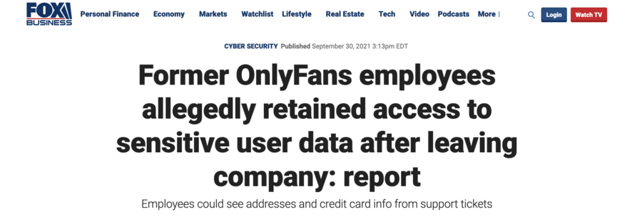 article de fox business concernant une brèche de données sur Onlyfans