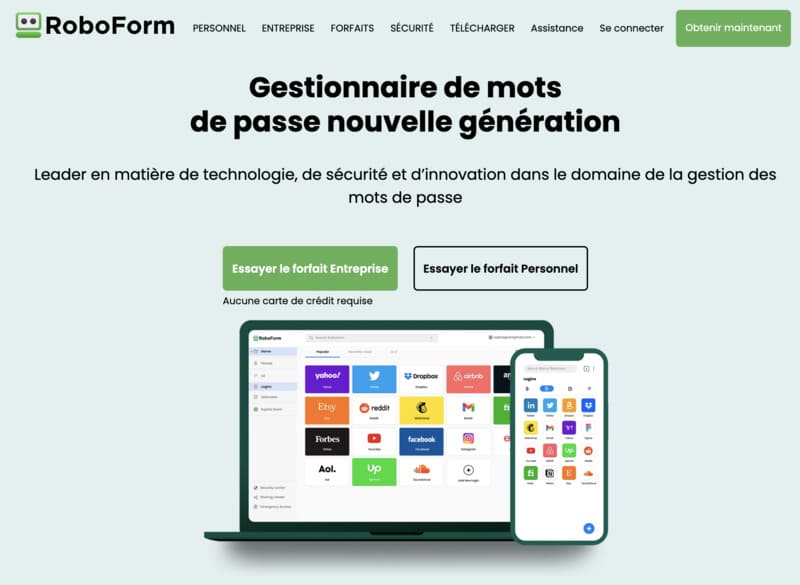 RoboForm gestionnaires de mots de passe