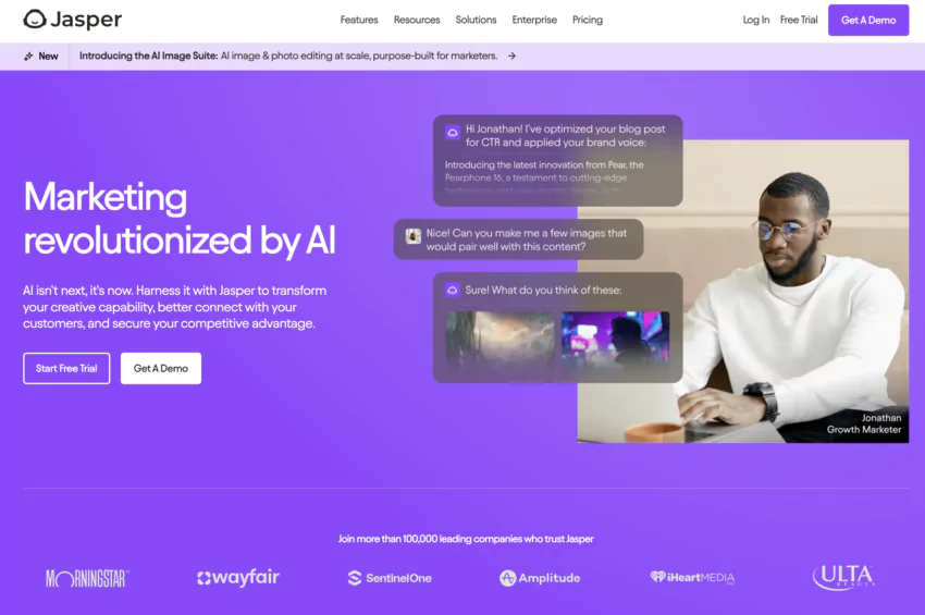 page du site internet de jasper ai