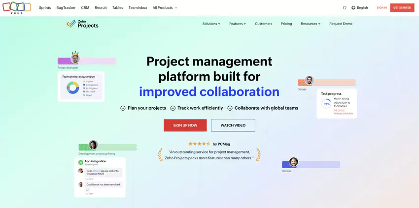 page d'accueil de zoho projects