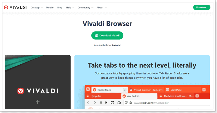 interface de Vivaldi 