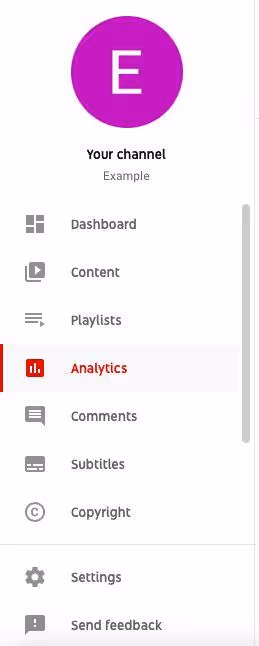 Capture d'écran des options de la chaîne YouTube