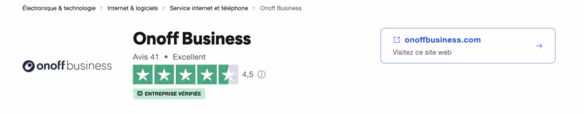 avis trustpilot de Onoff Business