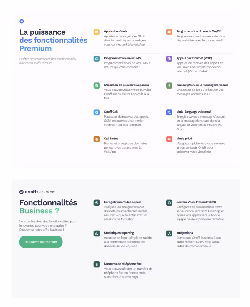 capture d'écran des fonctionnalités de OnOff
