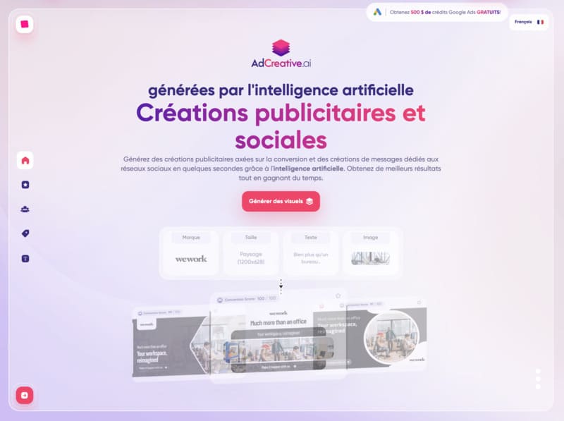 accueil de AdCreative.ai