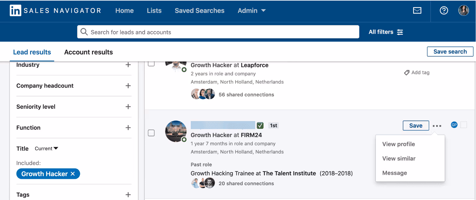 Fonction "voir similaire" sur Sales Navigator