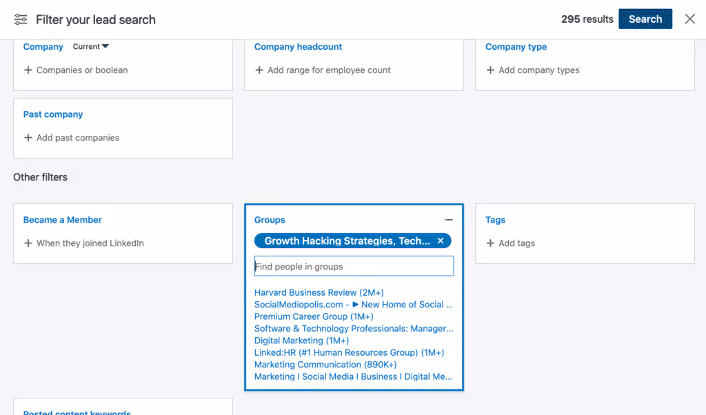 Recherche dans les groupe sur Linkedin Sales Navigator