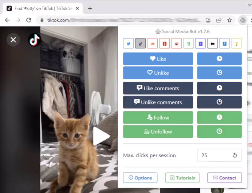 Interface de sociam edia bot pour tiktok