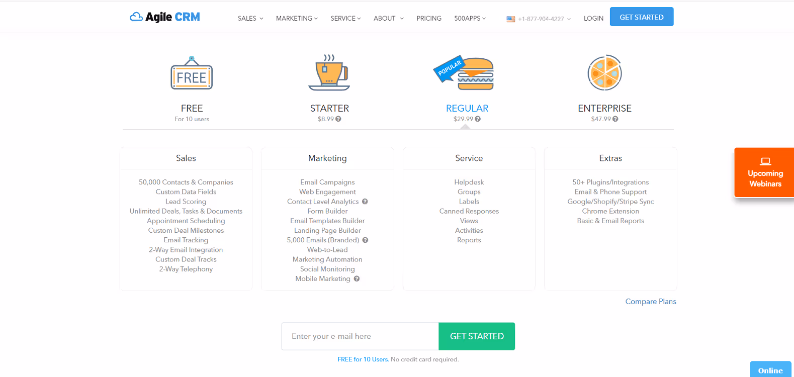 Agile CRM Pricing Page