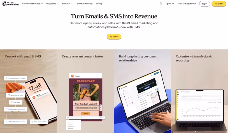 page d'accueil du site web de Mailchimp