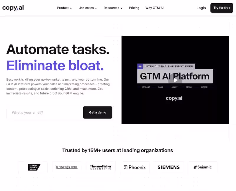 page d'accueil du site de Copy AI