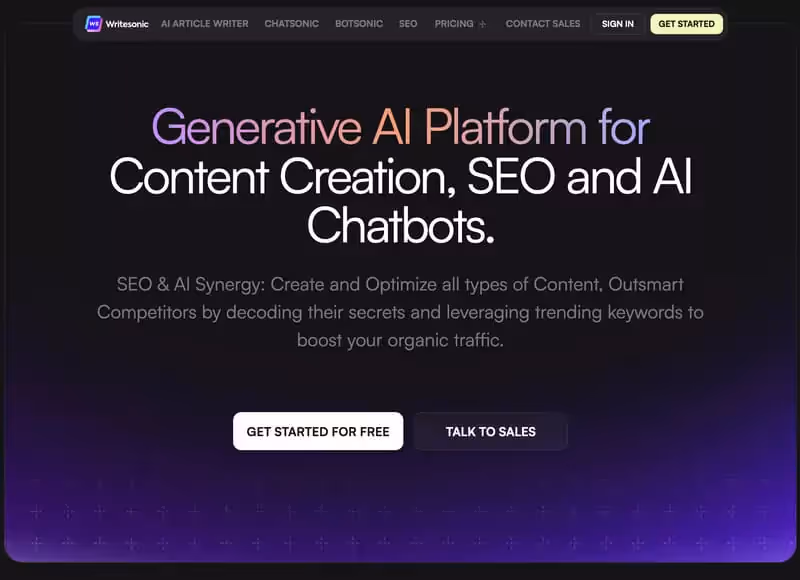 page d'accueil du site de WriteSonic