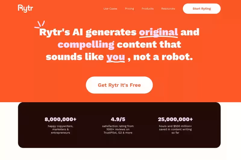 page d'accueil du site de Rytr
