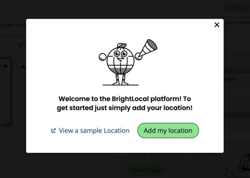 onboarding popup de brightlocal