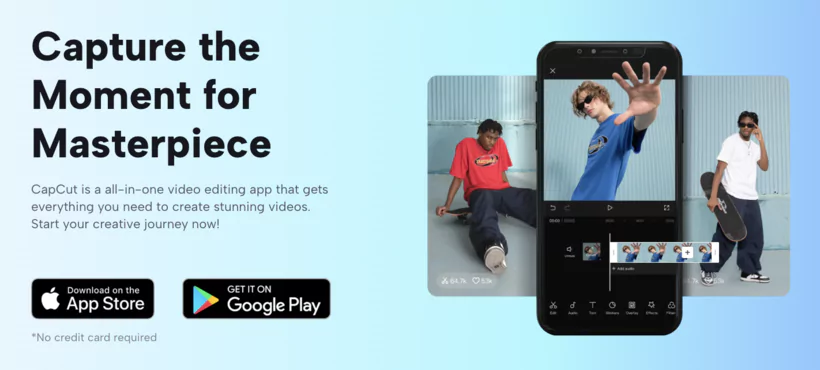 CapCut sur iPhone ou iPad / iOs (Appstore) et Android (Google Play) 