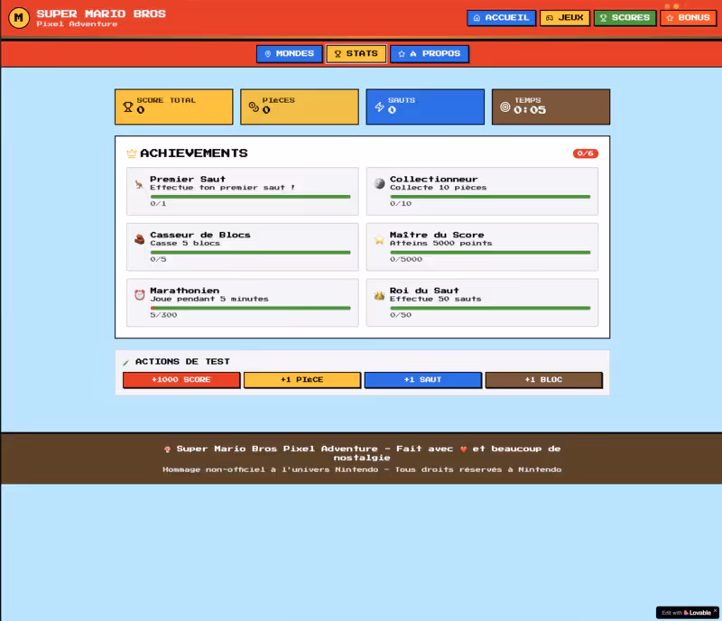 Application Web Créée et publiée avec Lovable sur un thème Marios Bros