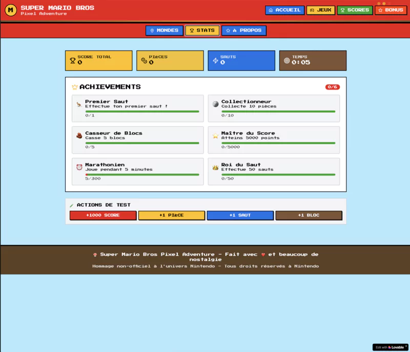 Application Web Créée et publiée avec Lovable sur un thème Marios Bros