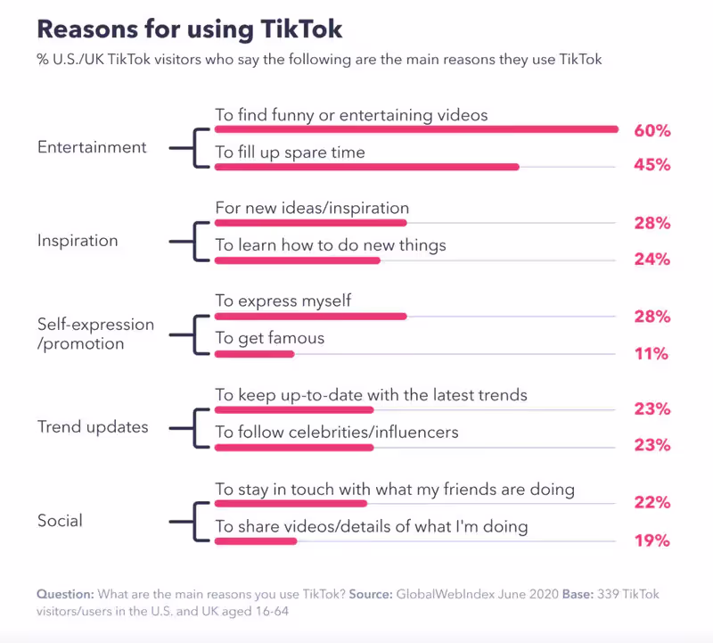 Raisons d'utiliser TikTok selon ses utilisateurs