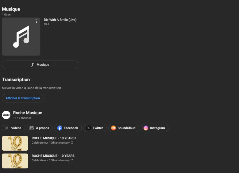 affichage de transcription Youtube