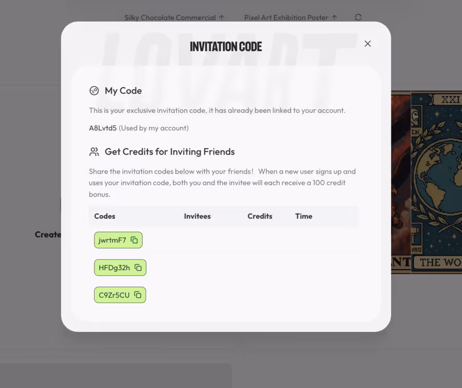 code d'invitation pour la plateforme
