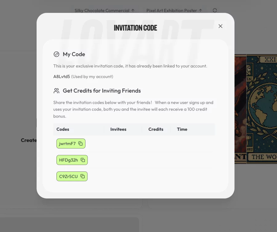 code d'invitation pour la plateforme
