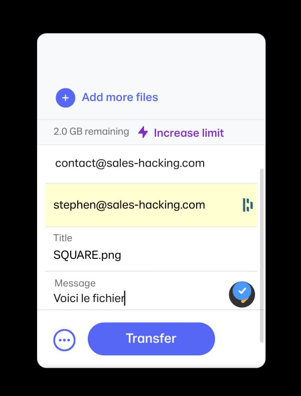 formulaire avec adresse mail de wetransfer