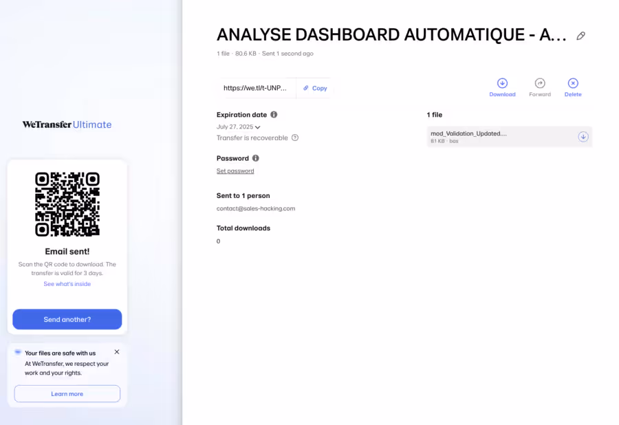 image d'un envoi de fichier avec WeTransfer