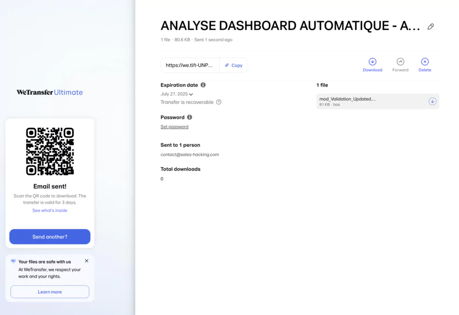 image d'un envoi de fichier avec WeTransfer