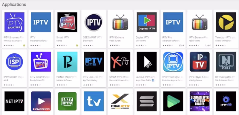 logos de nombreuses applications IPTV sur Google PLay