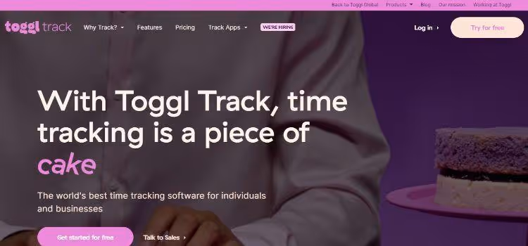 page d'accueil de toggl track