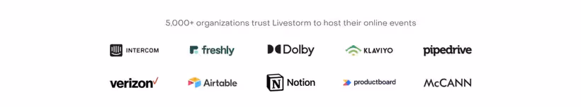 Interface utilisateur de LiveStorm montrant les différentes options d'événements