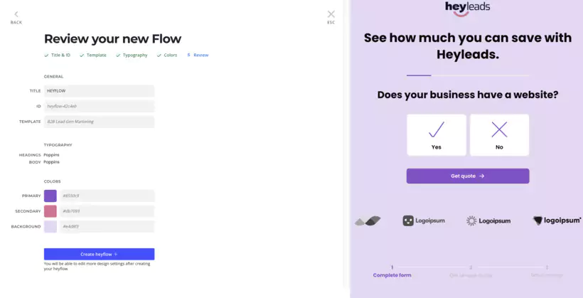 vue des formulaires de heyflow
