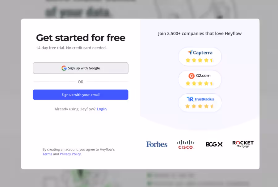 page inscription heyflow