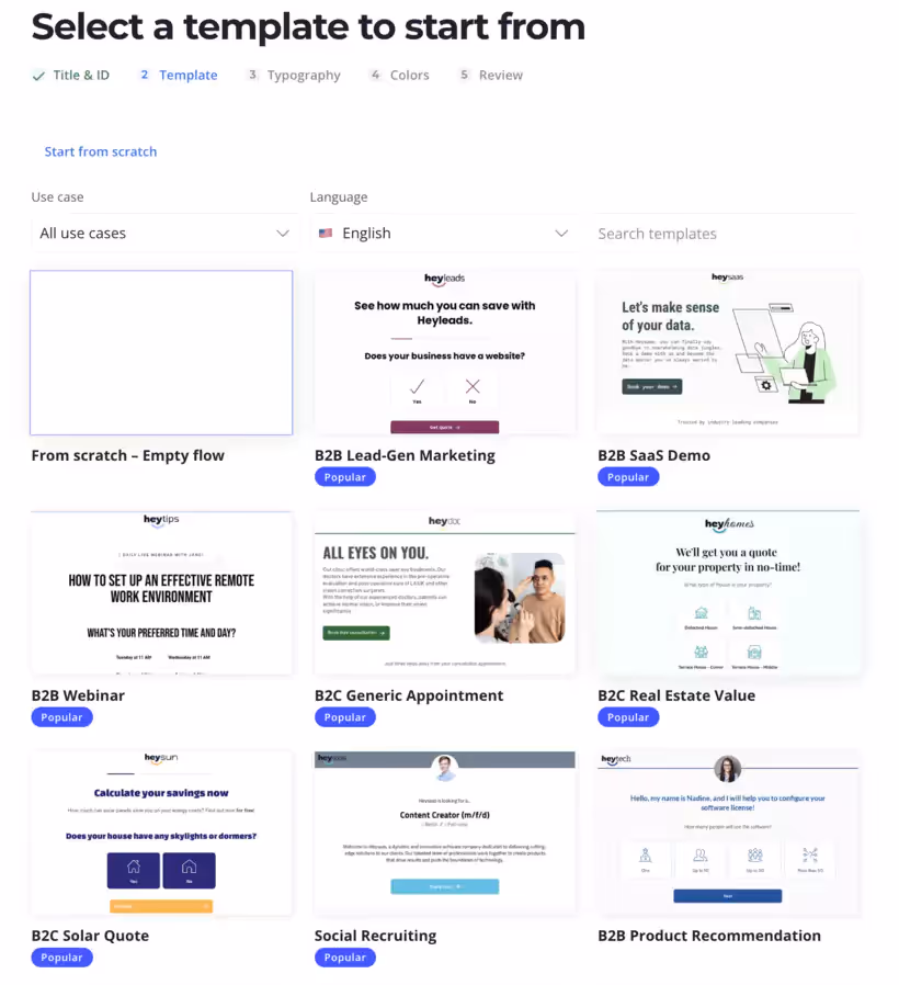 Interface de création de flux interactifs de la plate-forme heyflow