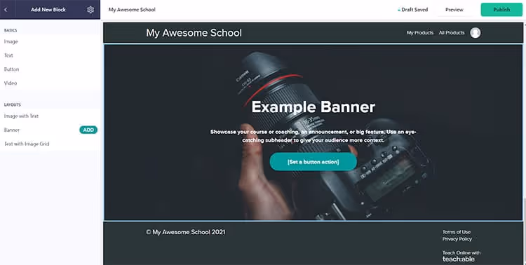 Exemple de pages de ventes sur un site web Teachable